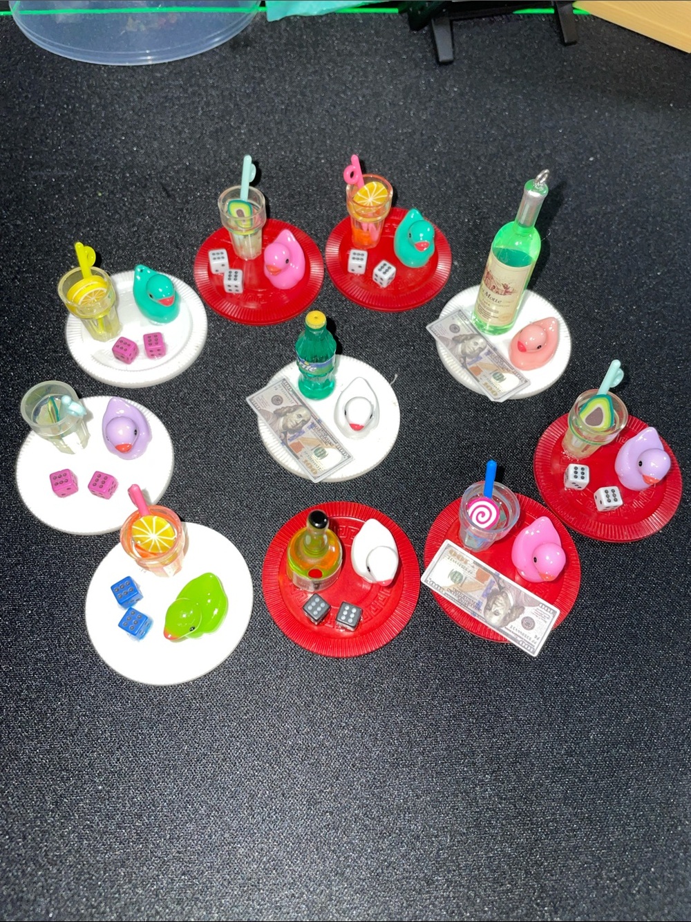 Miniature Drink & Duck Chip Set - Assorted Bright Colors. Cruise Collection.